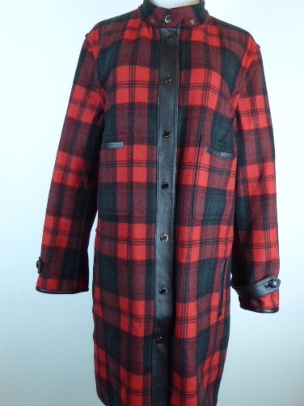Worth reversible denim red plaid wool denim car coat